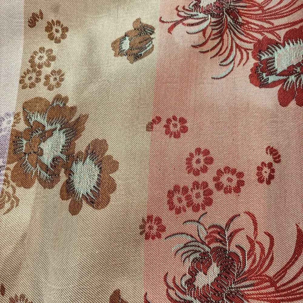 VTG Chinese Floral Brocade Fabric Black Background Shou Symbol Chrysanthemum 2yd